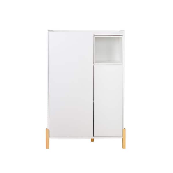 Jushua White Floor Storage Cabinet and 47.2 in. Tall with Pinewood Legs, Free-Standing Floor Storage Cabinet with 2-Door