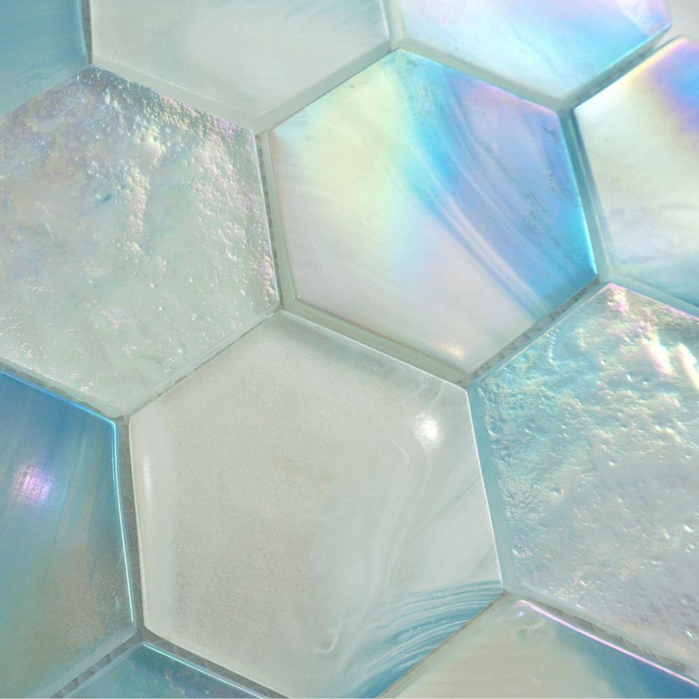 Aurora Blue Glossy Glass Hexagonal Mosaic Tile