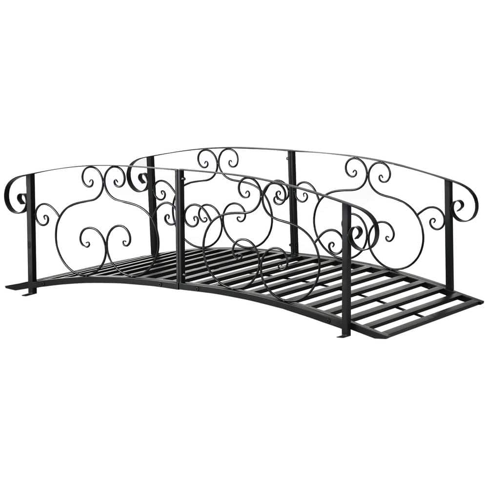 Black 6 ft. Metal Arch Garden Bridge with Siderails