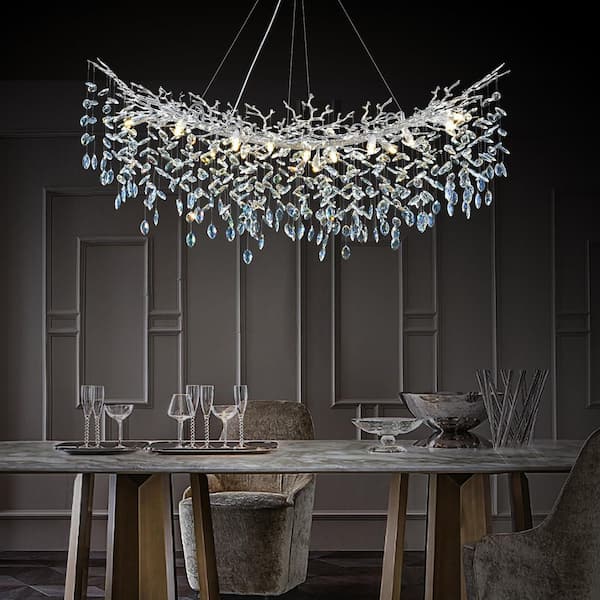 16 lights 55 in. Dimmable Crystal Silver Chandelier, Large Crystal Chandelier, for Living Room, High Ceiling, Foyer