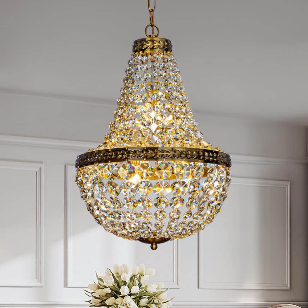 ALOA DECOR 14 in. 5-Light Vintage Crystal Basket Chandelier French