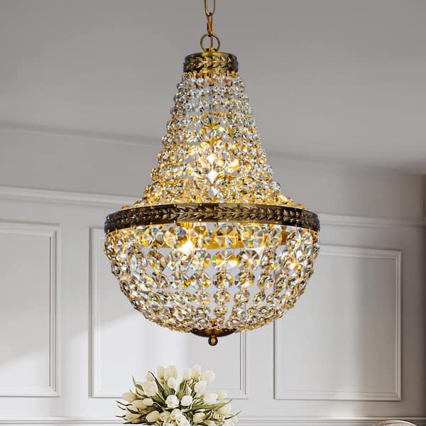 14 in. 5-Light Vintage Crystal Basket Chandelier French Country Decor in Antique Gold