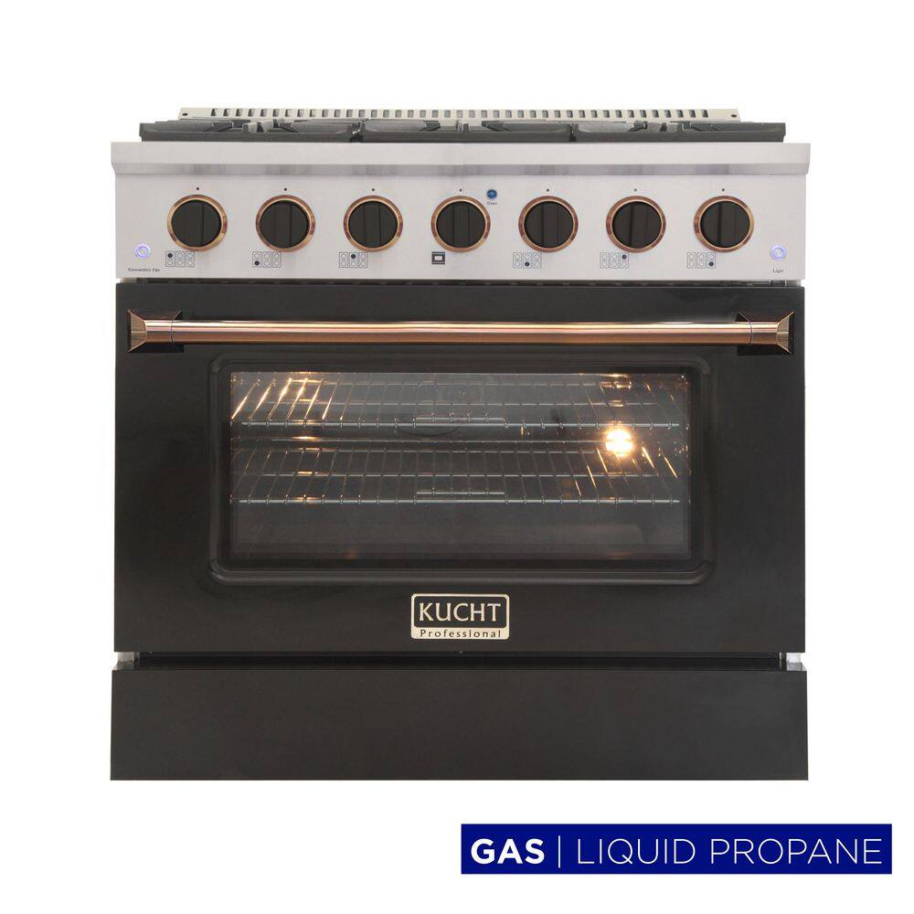 Custom KNG 36 in. 5.2 cu. ft. Propane Gas Range with Convection Oven in Black with Black Knobs and Gold Handle price history on PriceWatchPro