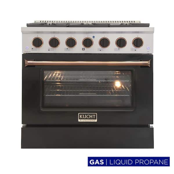 Custom KNG 36 in. 5.2 cu. ft. Propane Gas Range with Convection Oven in Black with Black Knobs and Gold Handle