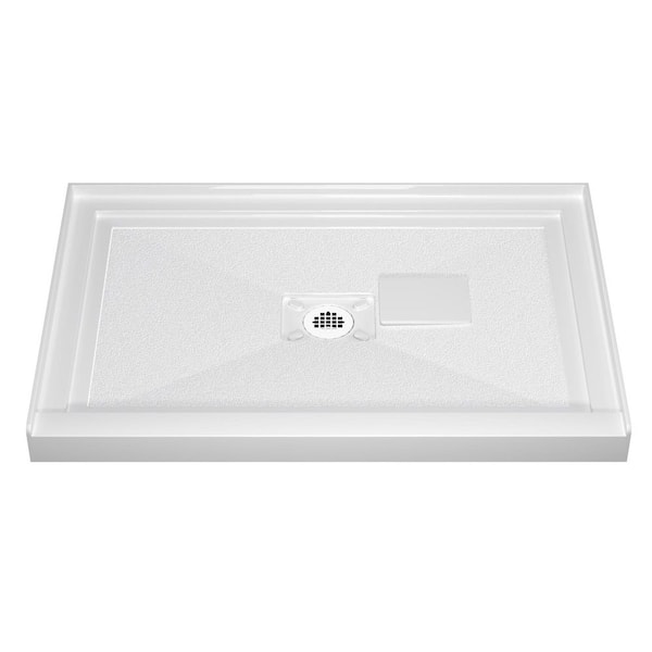 Zeafive Nip 48 in. L x 32 in. W Single Threshold Alcove Shower Pan Base w/ Center Drain and Cover in White Acrylic Non-Slip Tray