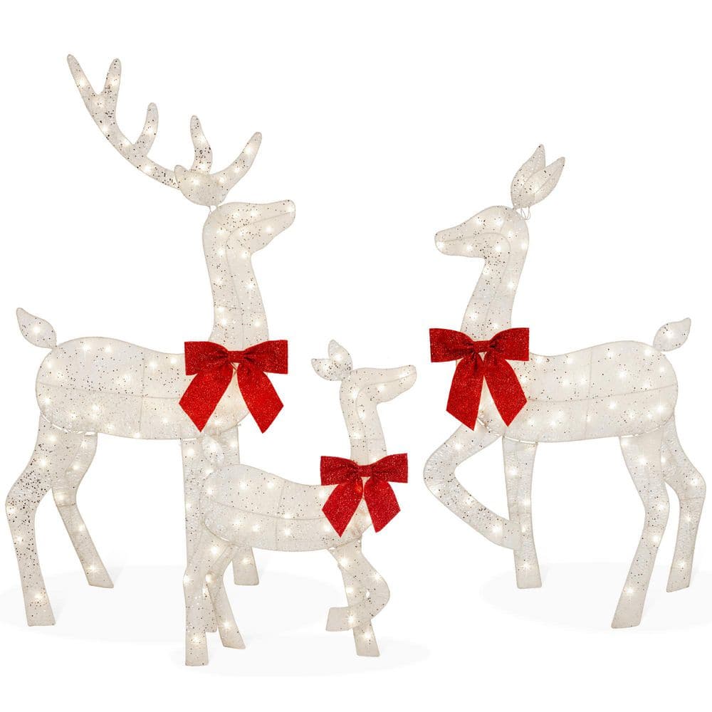Best Choice Products 48 in. White LED Metal Deer Family Christmas