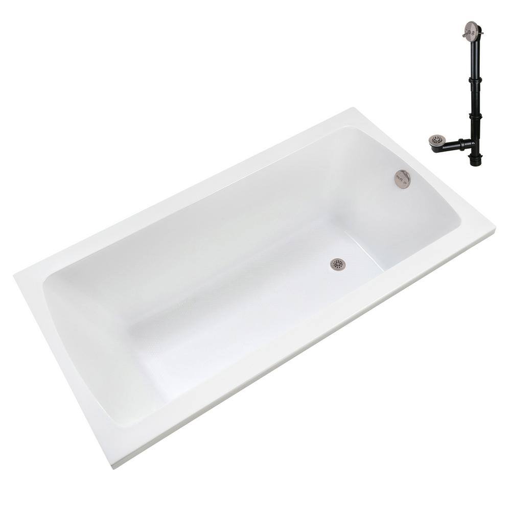 66" White Acrylic Rectangular Drop-In Soaking Bathtub