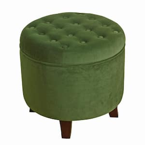 Green and Brown Velvet Round Storage Ottoman