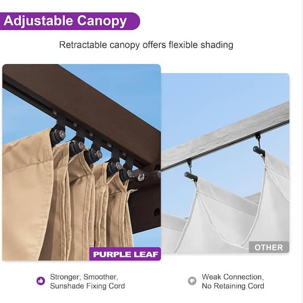 10 ft. x 10 ft. Bronze Aluminum Frame Outdoor Patio Pergola Gazebo with Beige Retractable Sun Shade Canopy for Beach