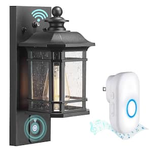 Classic Black Motion Sensing Dusk to Dawn Outdoor Sconce with Doorbell Wall Lantern Light 1PK