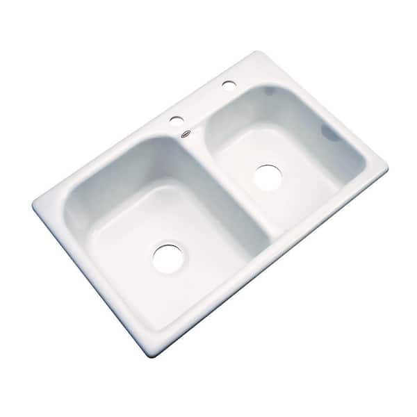 Thermocast Cambridge Drop-In Acrylic 33 in. 2-Hole Double Bowl Kitchen Sink in Biscuit
