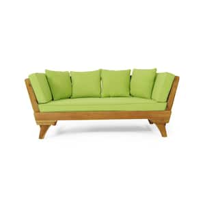 Wood Outdoor Day Bed with Water-Resistant Light Green Cushions