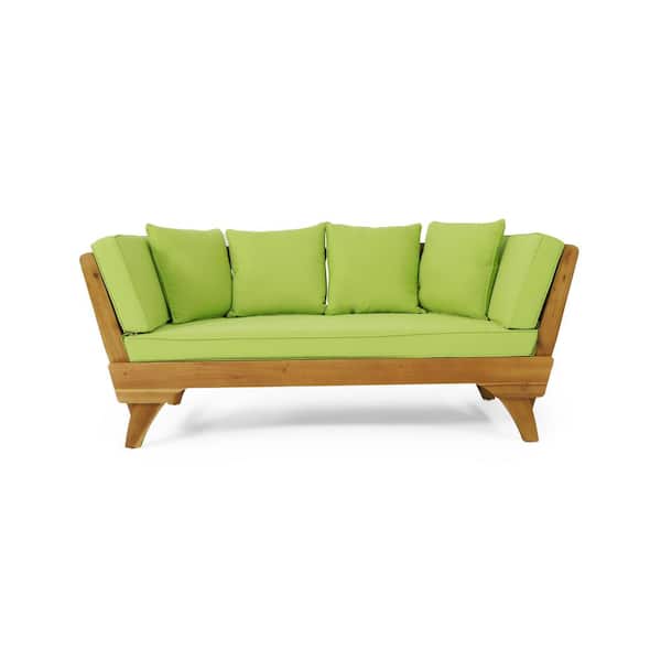 Misopily Wood Outdoor Day Bed with Water-Resistant Light Green Cushions