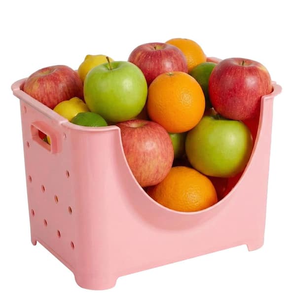 Stackable Plastic Storage Container with Stacking Bins in Pink