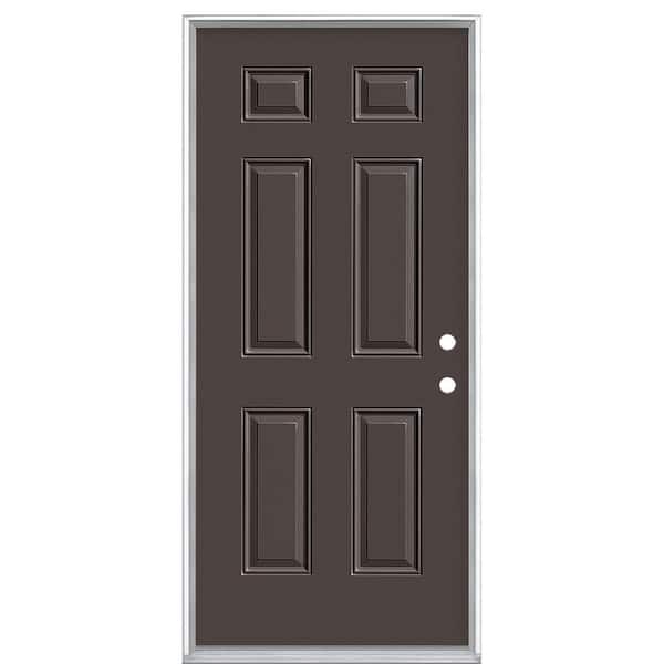 36 in. x 80 in. 6-Panel Left Hand Inswing Painted Steel Prehung Front Exterior Door No Brickmold