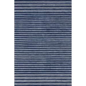 Emily Henderson Pacific Striped Wool Blue 4 ft. x 6 ft. Indoor/Outdoor Patio Rug