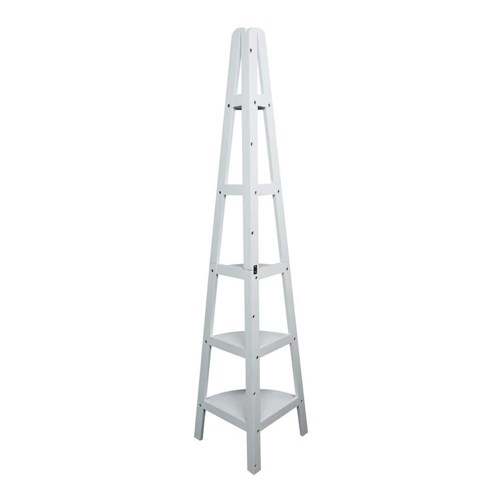 Elegant White Solid Pine 5-Shelf Corner Ladder Bookcase