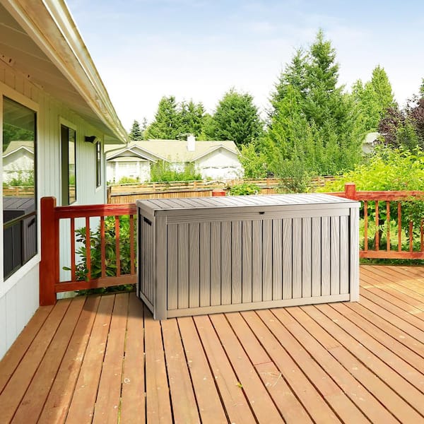 Decksplore 180 gal. Light Brown Resin Storage Deck Box for Outdoor