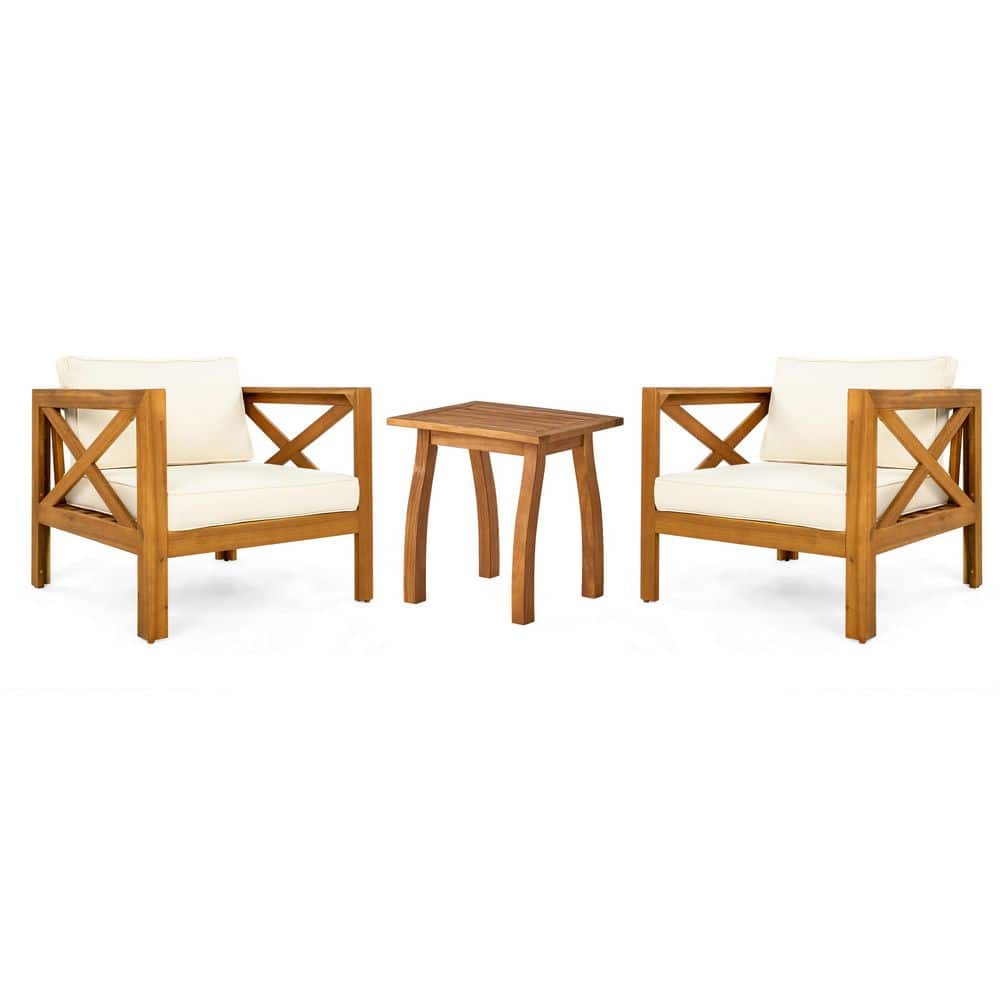 Teak 3-Piece Patio Conversation Set, Armchairs with Beige Cushions and End Table price history on PriceWatchPro