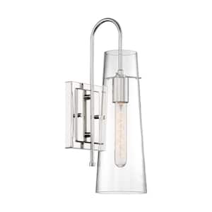 Alondra 1-Light Polished Nickel Wall Sconce with Clear Glass Shade