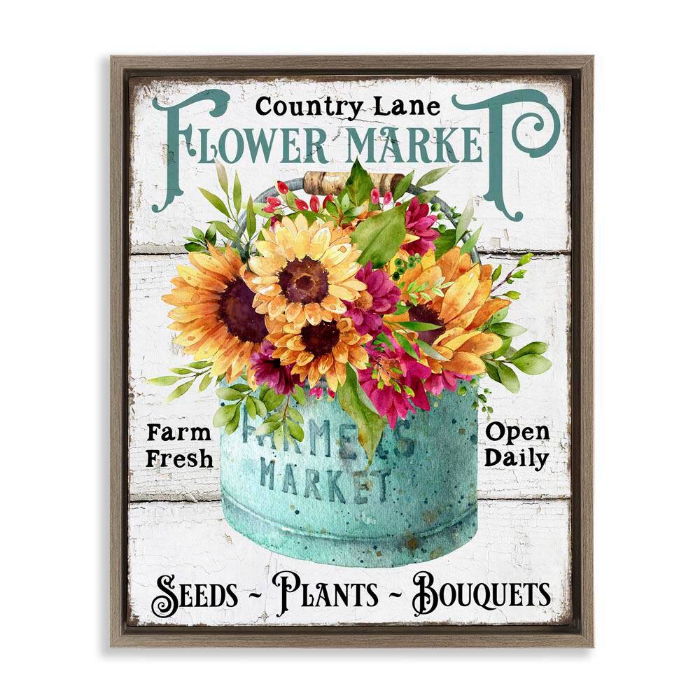 Country Lane Flower Market by Creatif Belle Brown Floater Frame Nature Graphic Art Print 31 in. x 25 in.