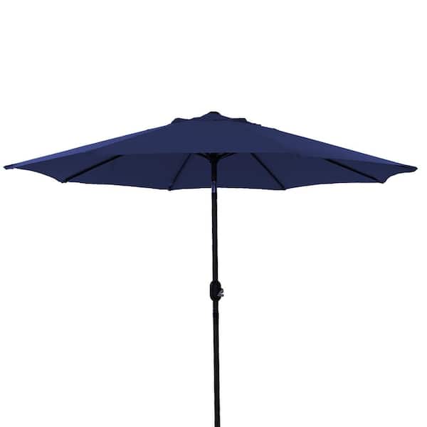 Mondawe 9 ft. Aluminum Market Patio Umbrella Outdoor Umbrella in Blue with Push Button Tilt & Crank Lifting System