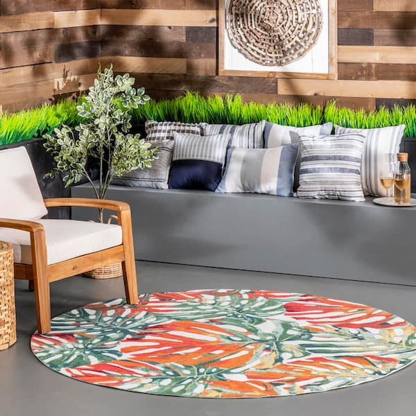 Contemporary Floral Janice Multi 4 ft. x 4 ft. Indoor/Outdoor Round Rug
