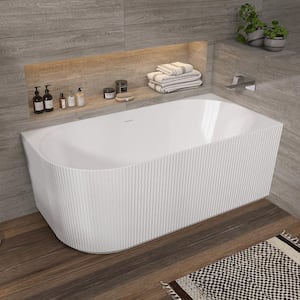 59 in. X 29.5 in. Acrylic Soaking Tub Flatbottom Right Corner Free Standing Bathtub Chrome Drain in Glossy White Bathtub