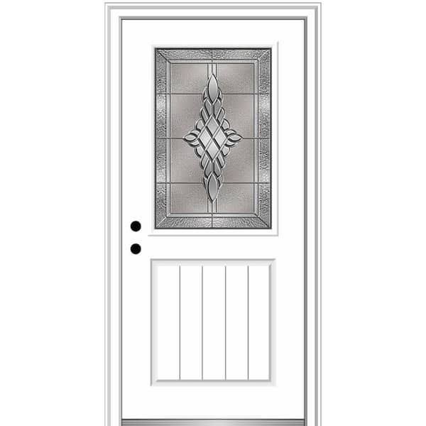 MMI Door 32 in. x 80 in. Grace Right-Hand Inswing 1/2-Lite Decorative Primed Fiberglass Prehung Front Door on 6-9/16 in. Frame