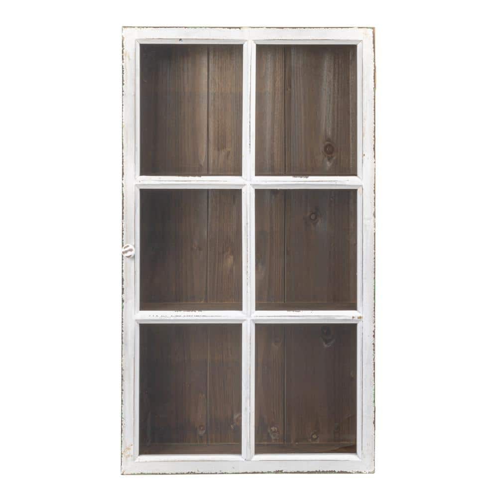 Antique White Distressed Wood Wall Cabinet with Glass Door and Shelves