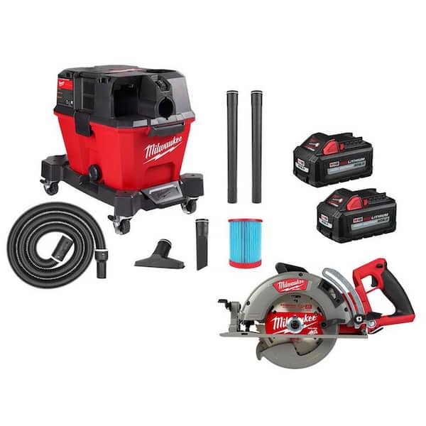 Milwaukee M18 FUEL 18V Litj-Ion Cordless 7-1/4 in. Rear Handle Circ Saw w/Wet/Dry Shop Vac & (2) High Output 6.0Ah Battery Pack