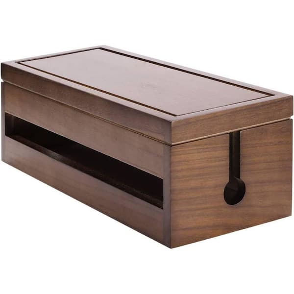 Cable Management Box Wooden 1.23 ft. Cord Organizer Box for Extension Cord Wire Management (Brown)