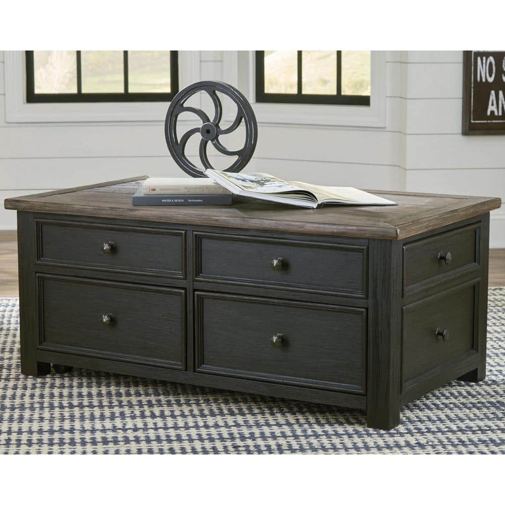 Contemporary Black/Brown Wood Lift-Top Coffee Table with Storage