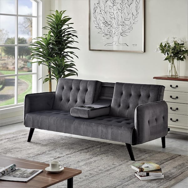 bund Råd svært US Pride Furniture Cricklade 72 in. Gray Velvet 2-Seater Twin Sleeper  Convertible Sofa Bed with Tapered Legs SB9063 - The Home Depot