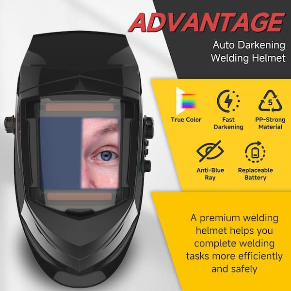 Large View Auto-Darkening Welding Helmet with True Color Lens and 4 Sensors