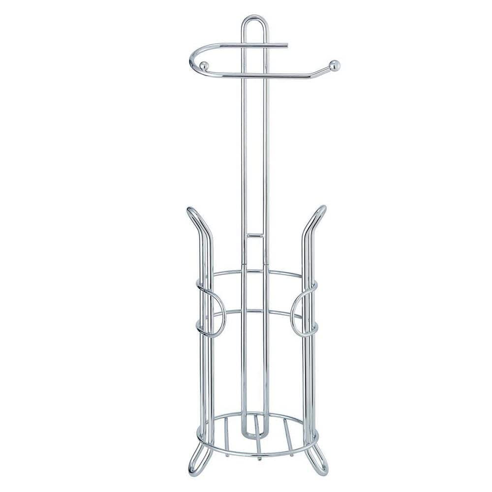 Silver Chrome Freestanding Toilet Paper Holder with Storage