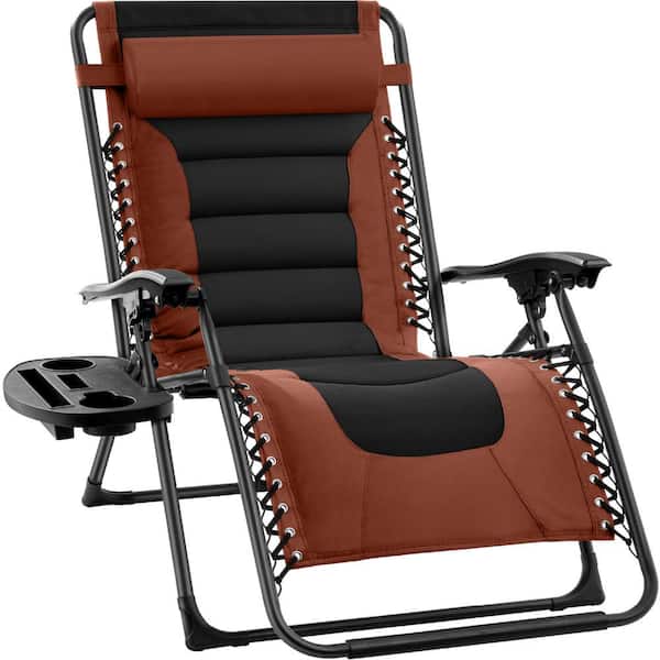 Best Choice Products Oversized Padded Zero Gravity Rust/Black Metal Reclining Outdoor Lawn Chair with Side Tray