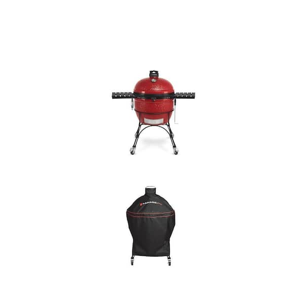 Big Joe II 24 in. Red Charcoal Grill with Cart, Shelves and 24 in. Black Grill Cover Combo