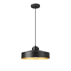 1-Light Pendant Light with Matte Black Metal Shade, No Bulbs Included