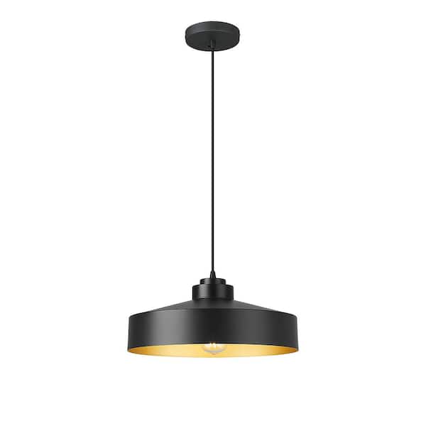 JAZAVA 1-Light Pendant Light with Matte Black Metal Shade, No Bulbs Included