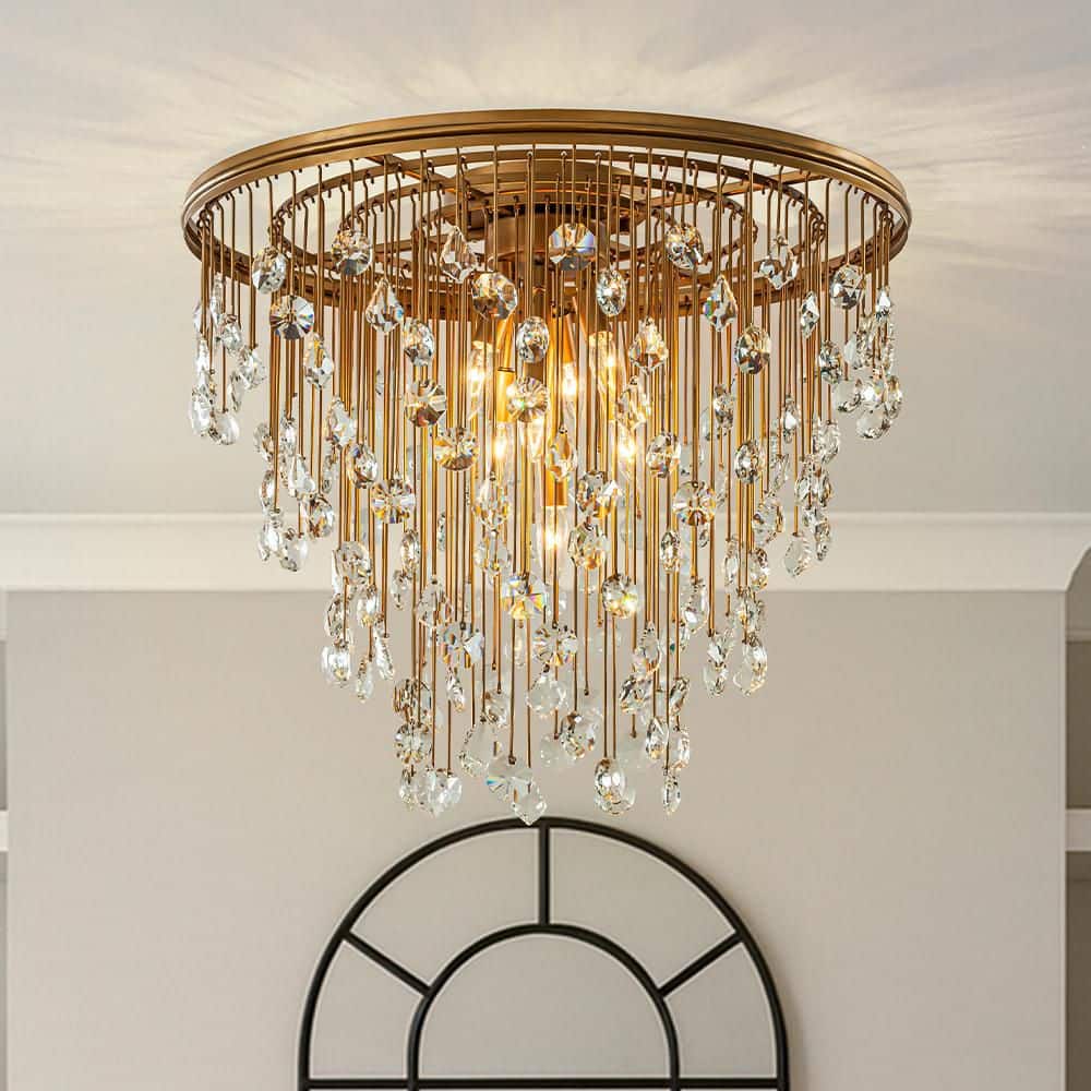 W28 in. 7-Light Modern Crystal Flush Mount Ceiling Light Antique Gold Luxury Flush Lighting for Entryway Low Ceiling price history on PriceWatchPro