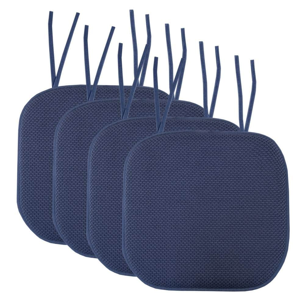 Sweet Home Collection Honeycomb Memory Foam Square 16 in. x 16 in. Non-Slip Back Chair Cushion with Ties (4-Pack), Navy