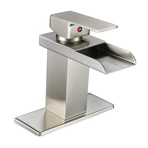 Single Hole Single-Handle Bathroom Faucet with Deck Plate in Brushed Nickel