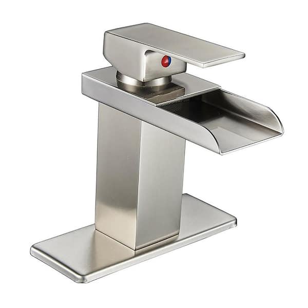 matrix decor Single Hole Single-Handle Bathroom Faucet with Deck Plate in Brushed Nickel