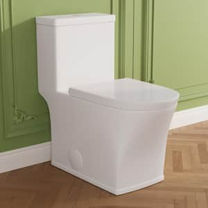 1-Piece 1.1/1.6 GPF Dual Flush 12 in. Rough in Elongated Toilet Comfort Height Floor Mounted in White, Seat Included