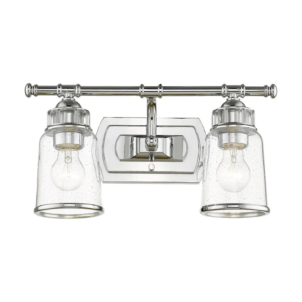 Polished Chrome 2-Light Outdoor Vanity with Clear Seeded Glass