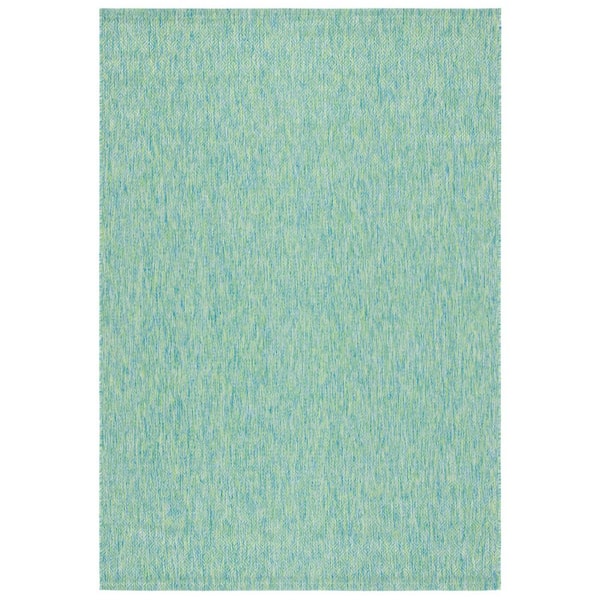 SAFAVIEH Courtyard Green/Blue Doormat 3 ft. x 5 ft. Solid Distressed Indoor/Outdoor Patio Area Rug