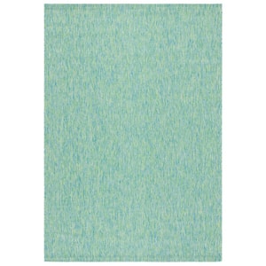 Courtyard Green/Blue 4 ft. x 6 ft. Solid Distressed Indoor/Outdoor Patio  Area Rug
