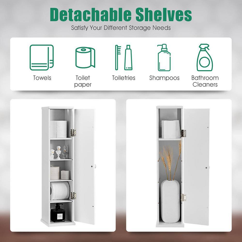 White Slim MDF Bathroom Storage Cabinet with Shelves