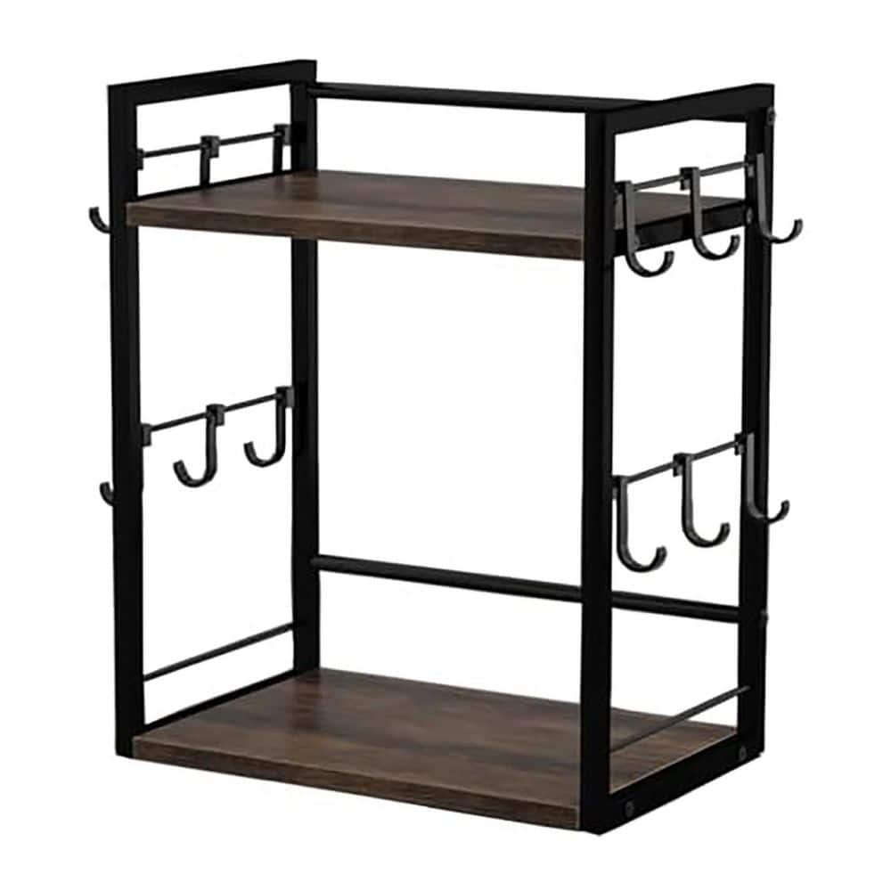 Anqtovp 12-Hook Brown Wood Coffee Mug Holder Two-Tier Kitchen ...